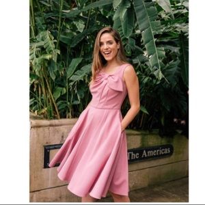 Gal Meets Glam Zoe Pleated Bow A-Line Dress